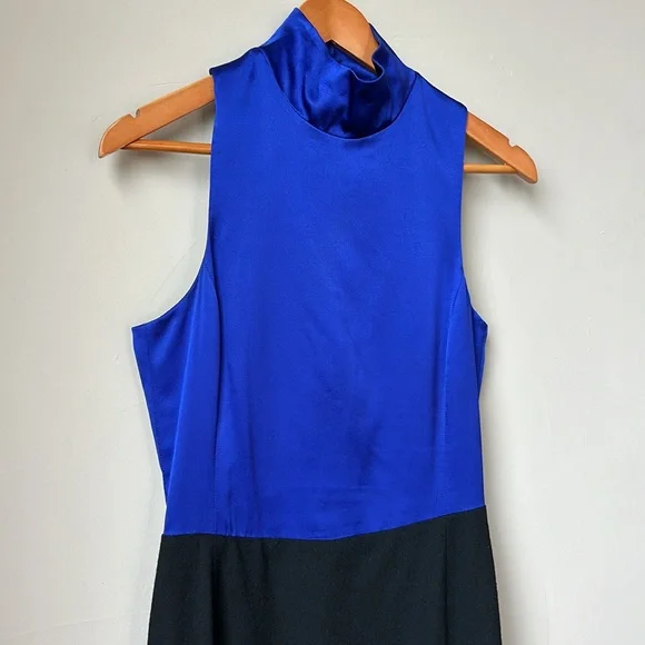 EMPORIO ARMANI 2-tone, cobalt blue silk top & black wool bottom dress size 6 - Picture 2 of 9